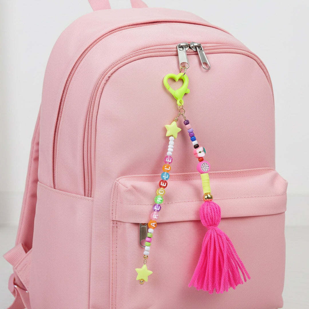 Personalized Neon Yellow & Pink Beaded Bag Charm For Kids