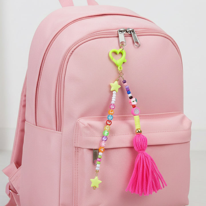 Personalized Neon Yellow & Pink Beaded Bag Charm For Kids