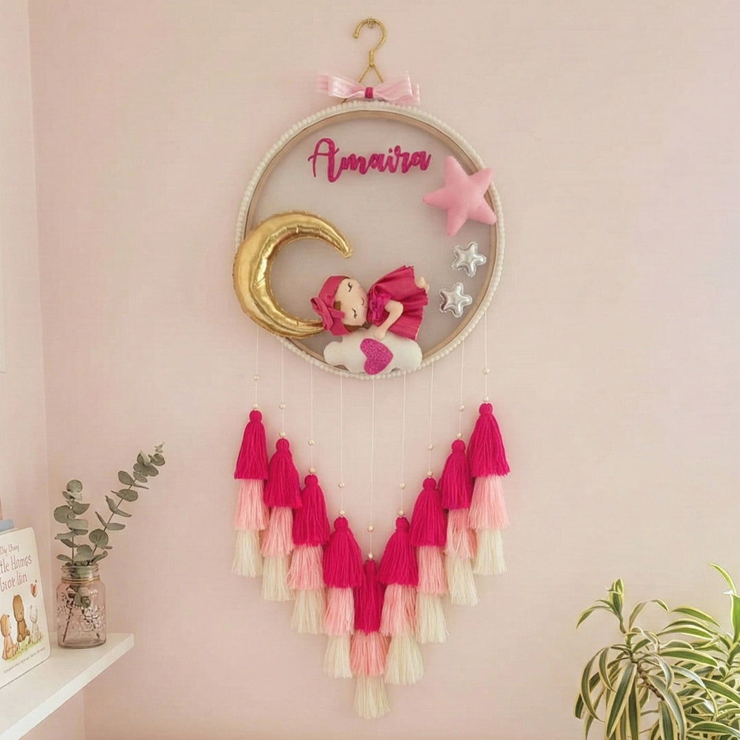 Personalized Sleeping Baby Girl Theme Kids Name Plate With Tassels