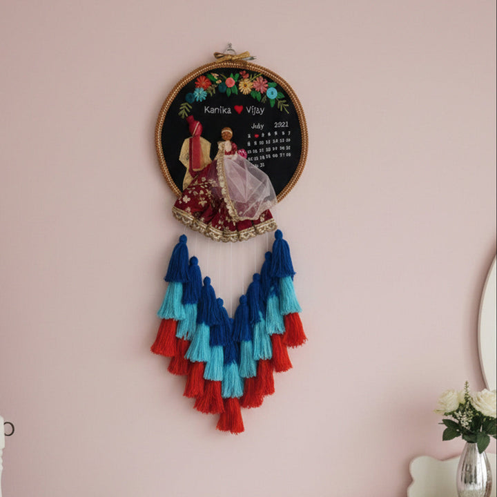 Personalized Embroidered Floral Wedding Plaque With Tassels