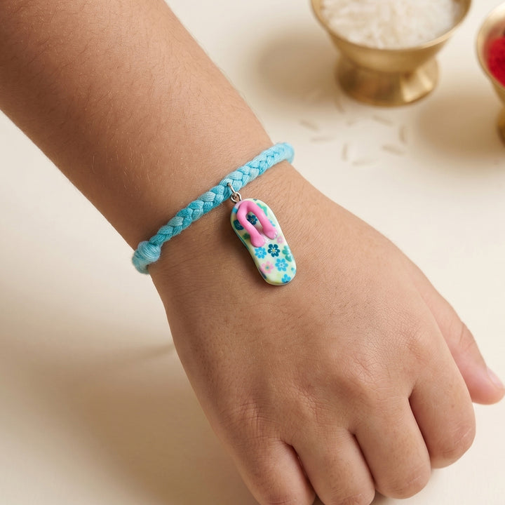 Handmade Slippers(Chappal) Charm Rakhi With Roli Chawal For Kids