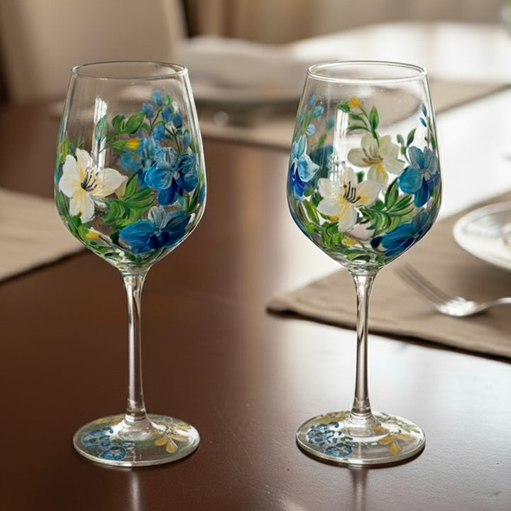 Hand-Painted Orchids & Lilies Wine Glass