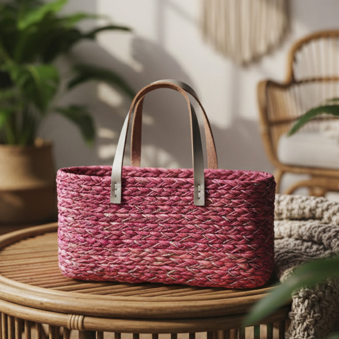 Handmade Grass Woven Blush Braided Flat Strap Sabai Mesh Handbag