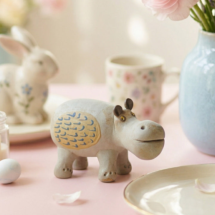 Handmade Nerikomi Ceramic Hippo Figurine