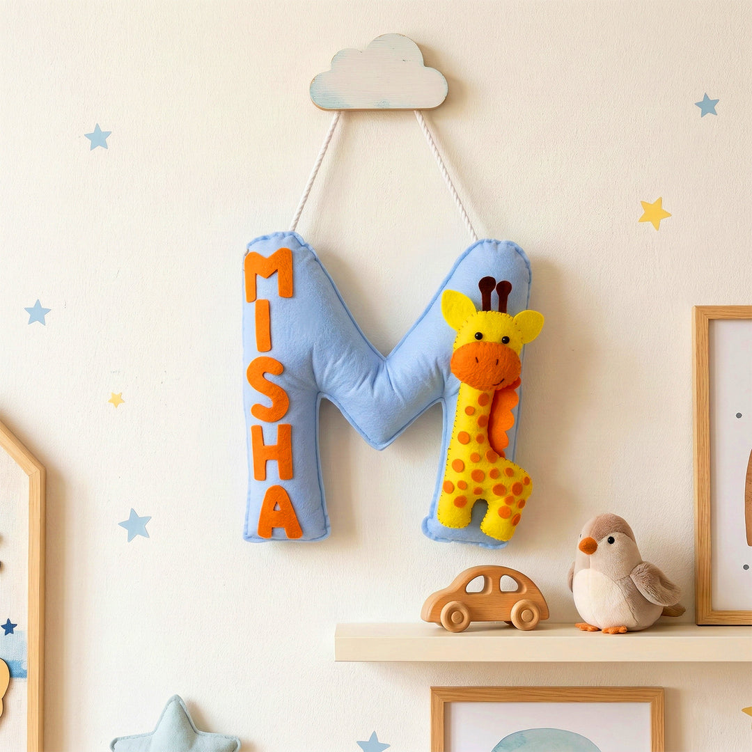 Personalized Giraffe Theme Felt Kids Name Plate