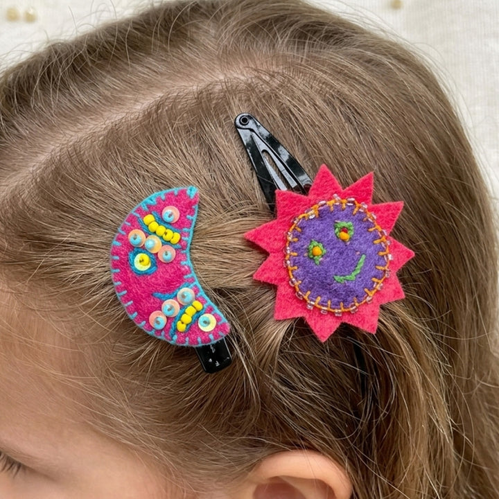 Handmade Violet & Pink Sun Moon Hair Clips | Set of 2