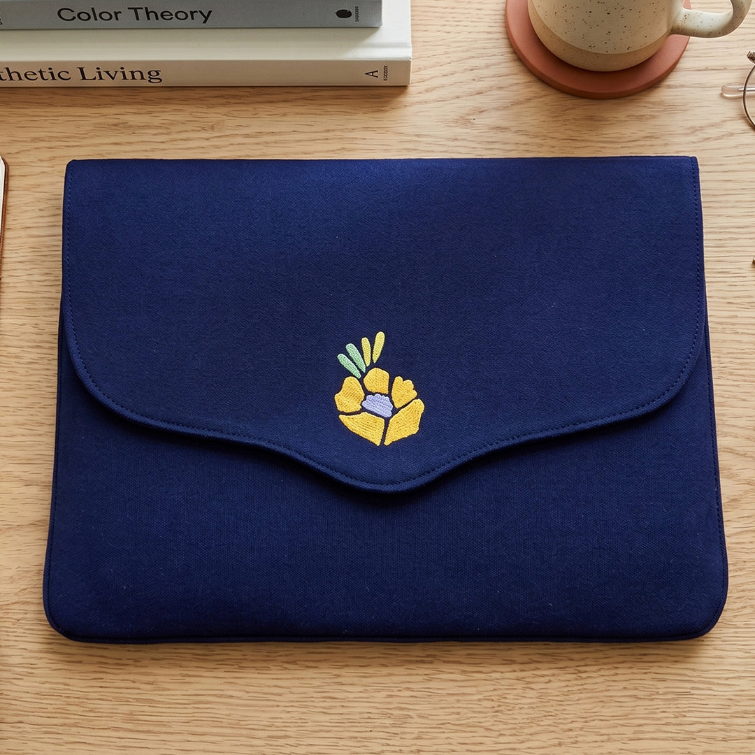 Corsage Aari Embroidered Navy Blue Floral Laptop Sleeve