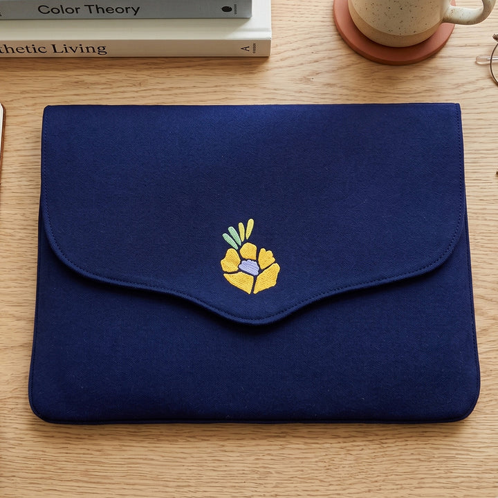 Corsage Aari Embroidered Navy Blue Floral Laptop Sleeve