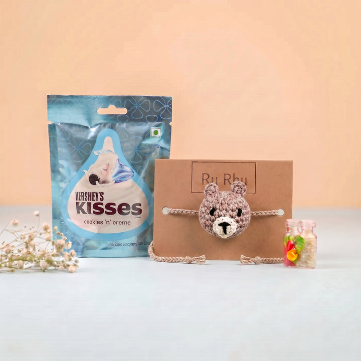 Handmade Crochet Teddy Bear Rakhi With Roli Chawal for Kids