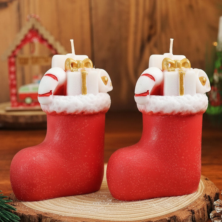 Handmade Realistic Stocking Soy Wax Candle For Christmas Decoration | Set Of 2