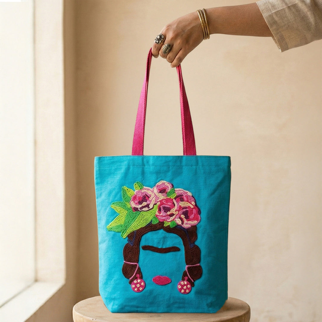 Hand-Embroidered Dori Work Spring Frida Tote Bag