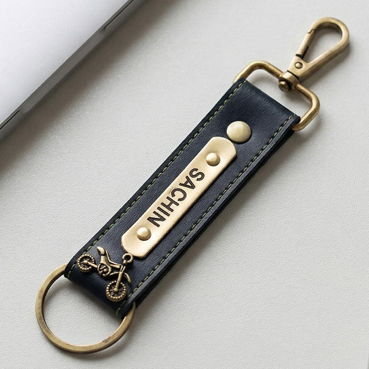 Personalized Faux Leather Key Chain With Charm