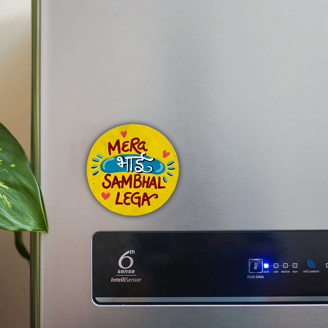 Hand-Painted "Mera Bhai" MDF Wood Fridge Magnet