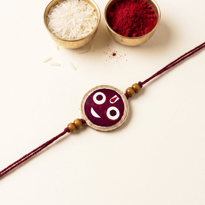 Handmade Pressed Flower Art Jagannath Jute Rakhi With Roli Chawal For Bhaiya