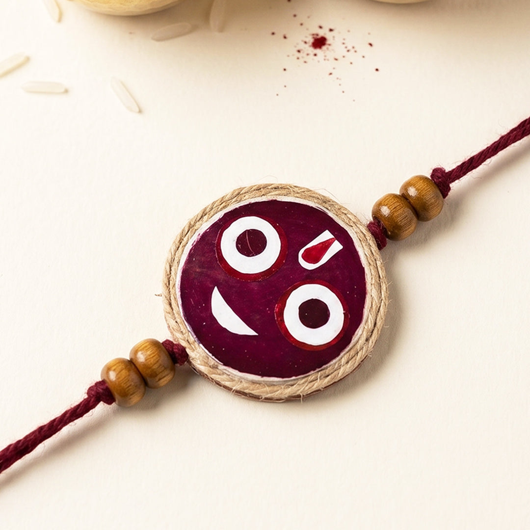 Handmade Pressed Flower Art Jagannath Jute Rakhi With Roli Chawal For Bhaiya