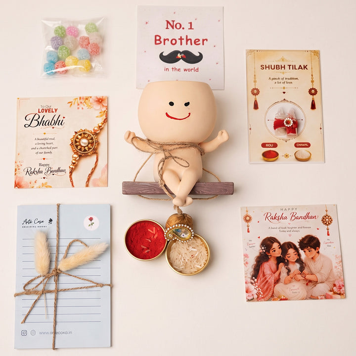 "Planter Paglu" Decorative Resin Planter Rakhi Hamper With Rakhi Set & Roli Chawal For Bhaiya Bhabhi