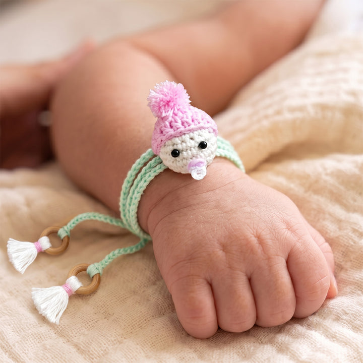 Handmade Crochet "It’s a Girl" Rakhi For Newborns With Roli Chawal