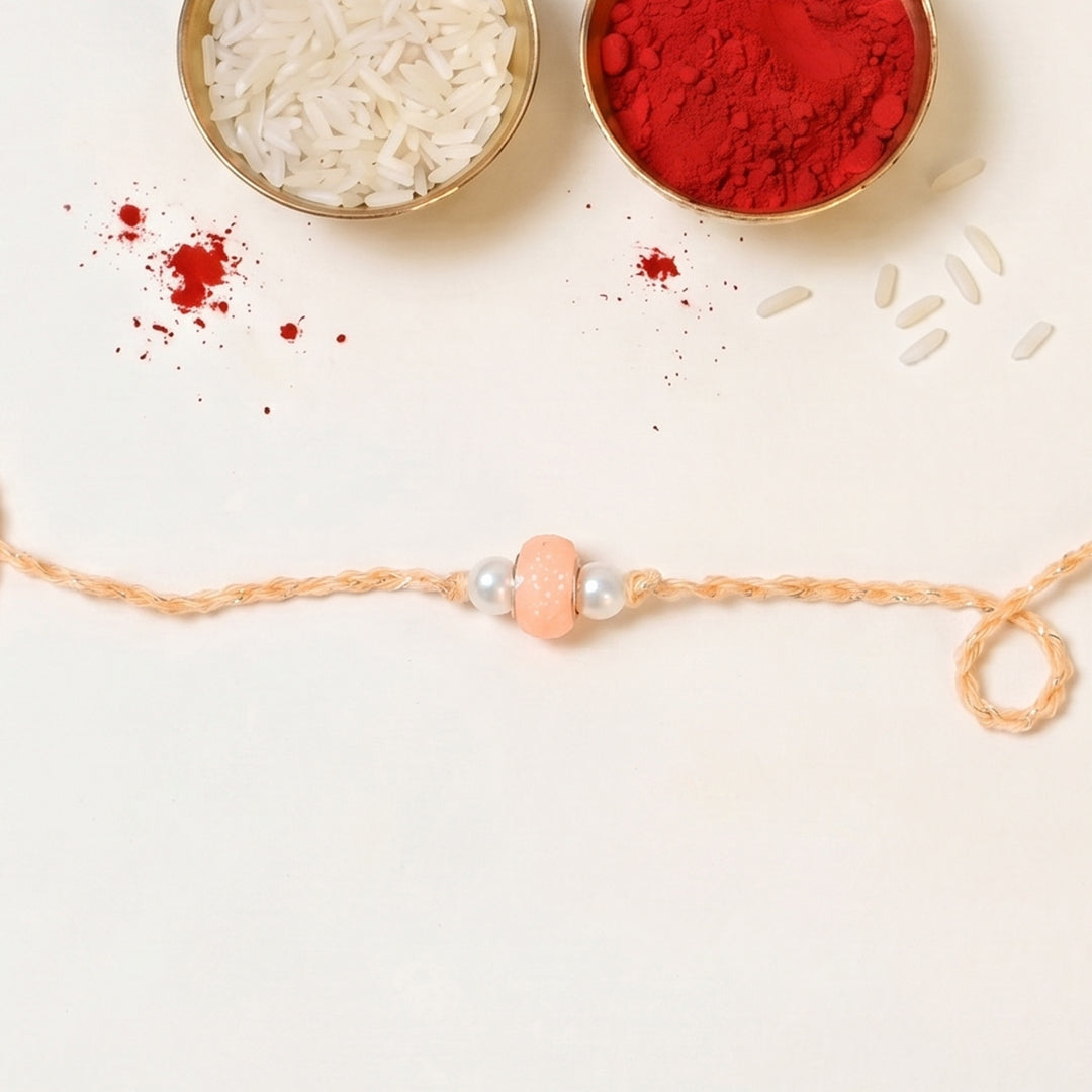 Handmade Moti Saaj Pearl Rakhi With Roli Chawal For Bhaiya