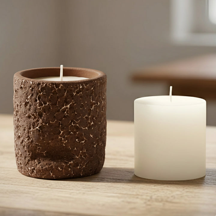 Brown Distress Finish Terracotta Candle Holder With Candle