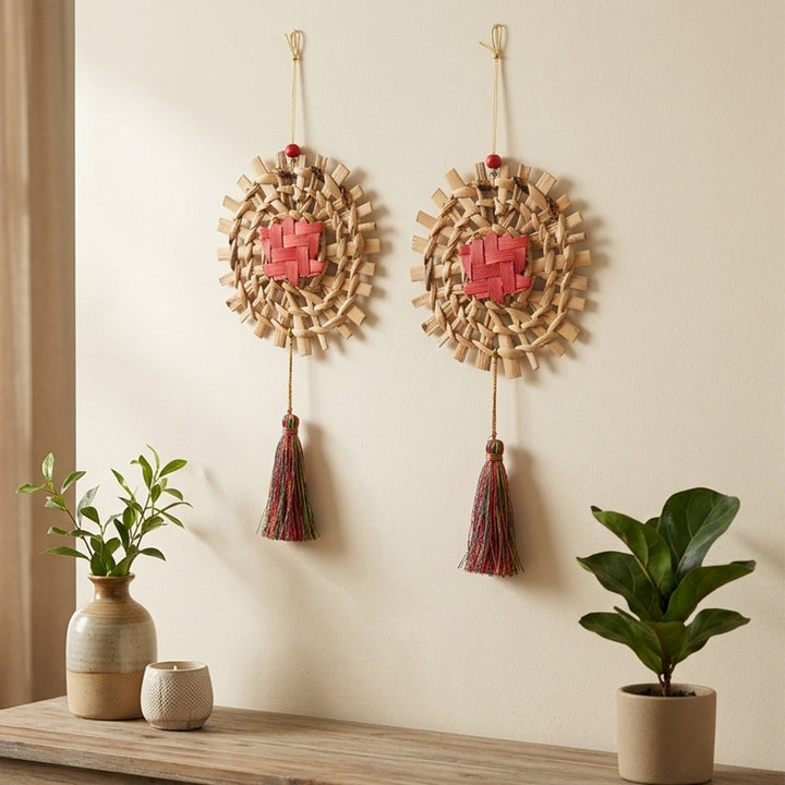 Set of 2 | "Mandala" Lotus Handcrafted Banana Leaf Wall Hanging For Festive Decor