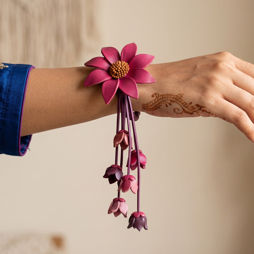 Pink-Orange Floral Bangle Lumba Rakhi With Roli Chawal For Sister/Bhabhi