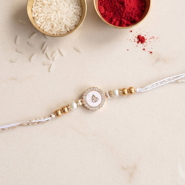 Mother of Pearl Kundan Rakhi For Brother With Roli Chawal
