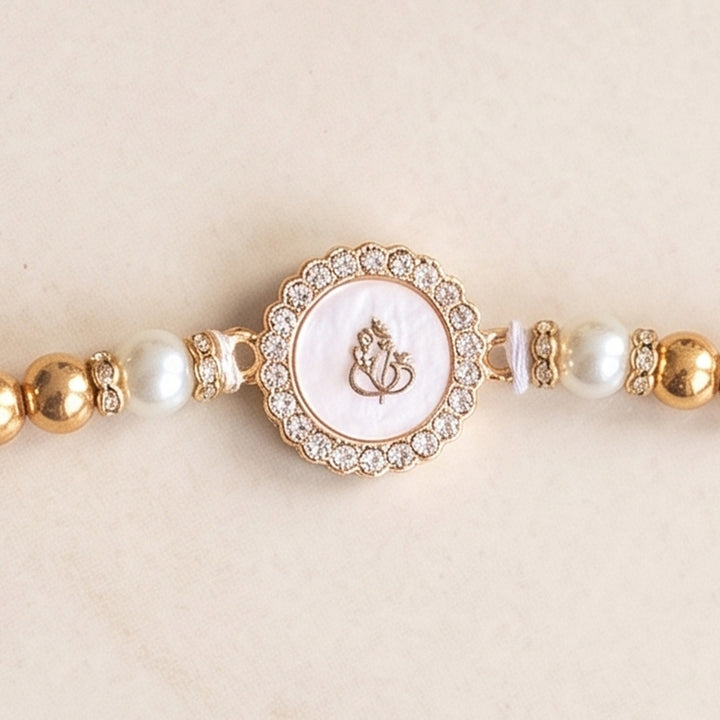 Mother of Pearl Kundan Rakhi For Brother With Roli Chawal