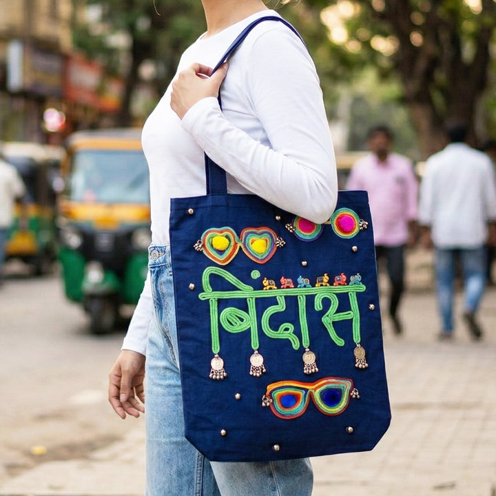 Hand-Embroidered Dori Work Bindaas Tote Bag
