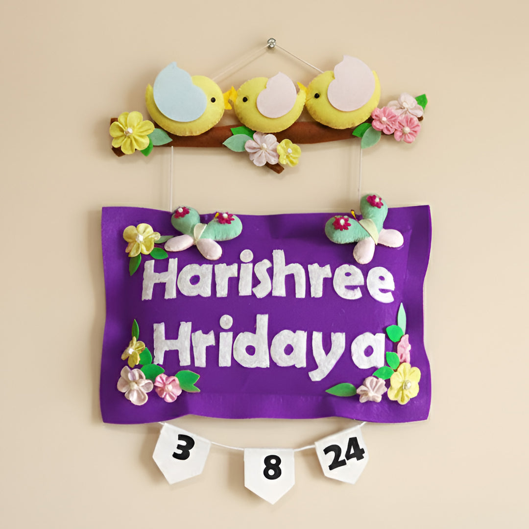 Hand-stitched Pillow & Bird Theme Felt Kids Name Plate for Siblings