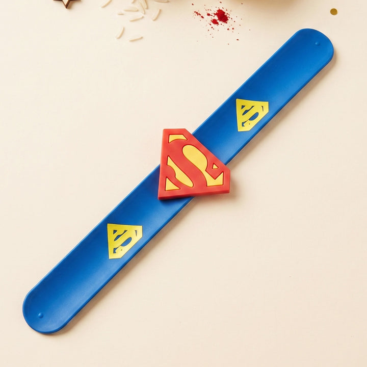 Handmade Superman Silicone Slap Band Rakhi For Kids With Roli Chawal For Brother