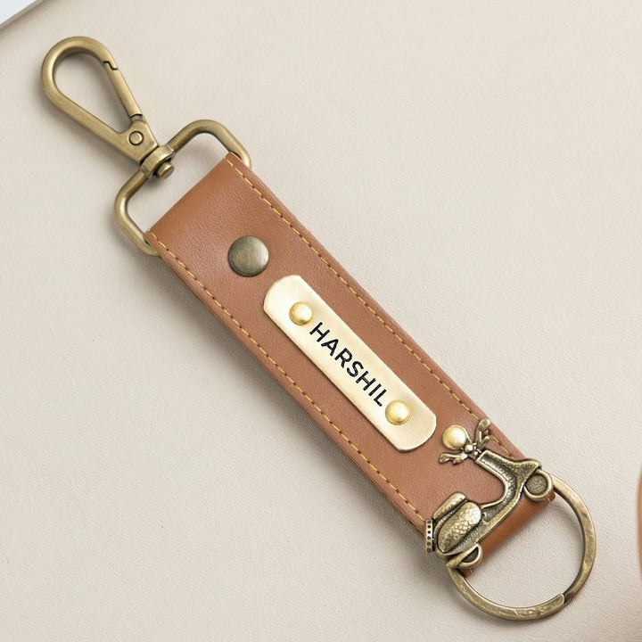 Personalized Faux Leather Key Chain With Charm