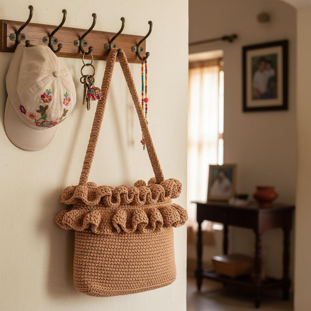 Handmade Crochet Ruffle Crossbody Bag