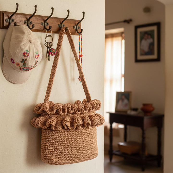 Handmade Crochet Ruffle Crossbody Bag