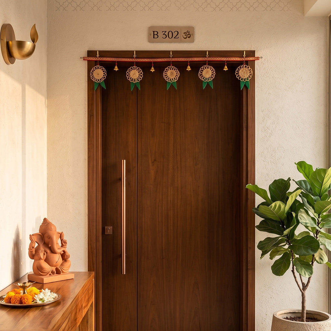 "Pushp" Handcrafted Banana Toran with Bamboo Mango Leaf Accents for Festive Decor