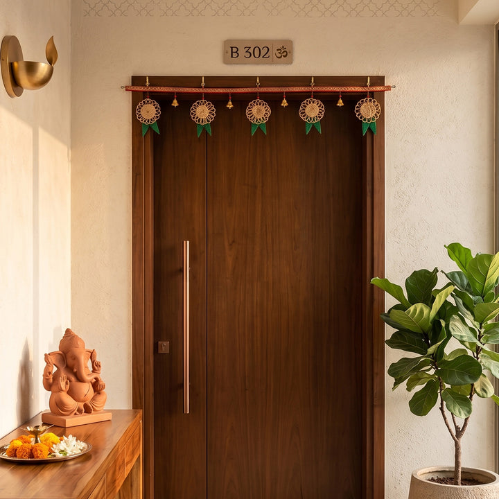 "Pushp" Handcrafted Banana Toran with Bamboo Mango Leaf Accents for Festive Decor
