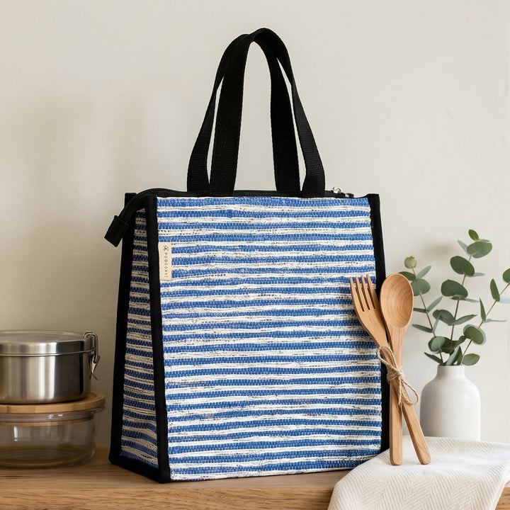 Handcrafted Upcycled Plastic Lunch Bag For Everyday Use | Fits 3 Lunchboxes & 1L Water Bottle