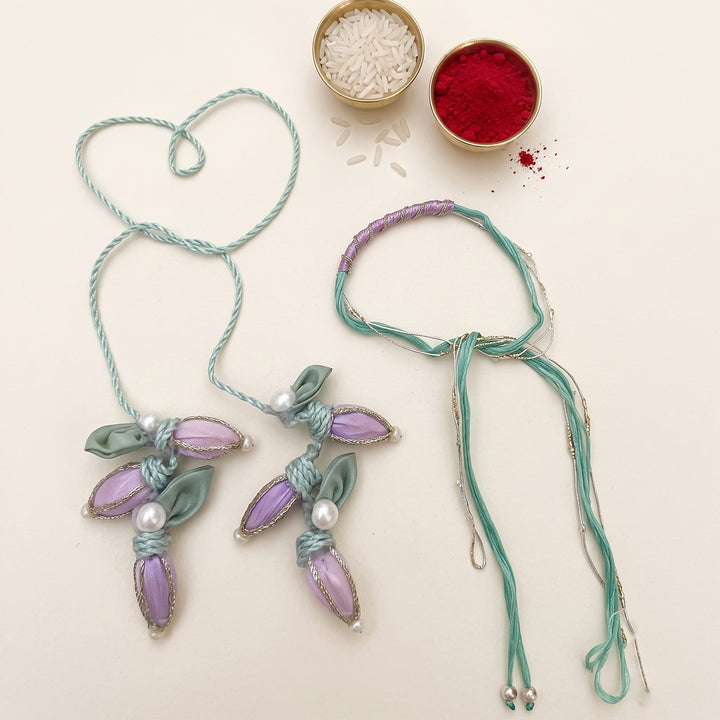Handmade Lotus Kamal Kali Couple Rakhi Lumba Set With Roli Chawal For Bhaiya Bhabhi