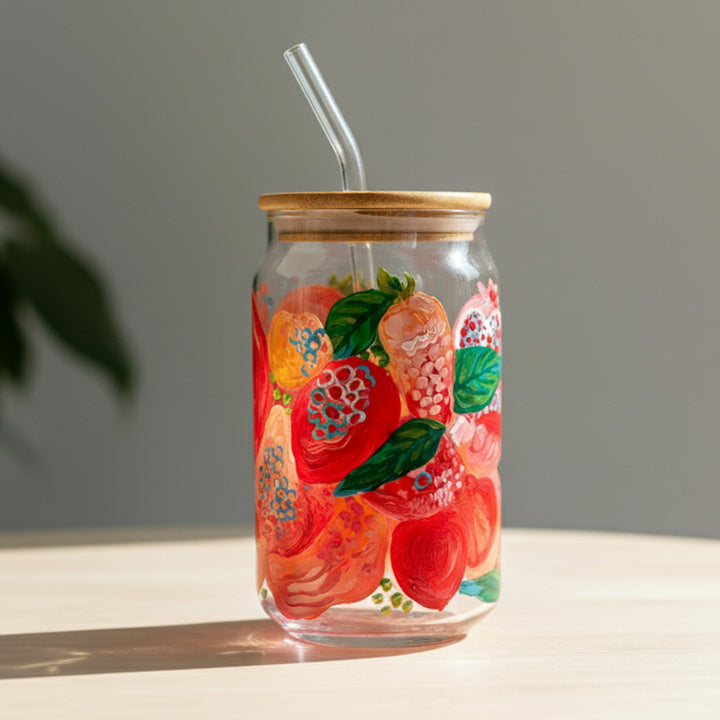 Hand-Painted Berry Lush Glass Tumbler With Straw