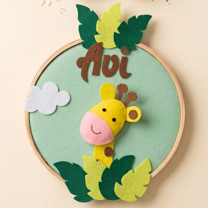 Personalised Handmade Felt Giraffe Rakhi With Matching Nameplate & Roli Chawal For Brother