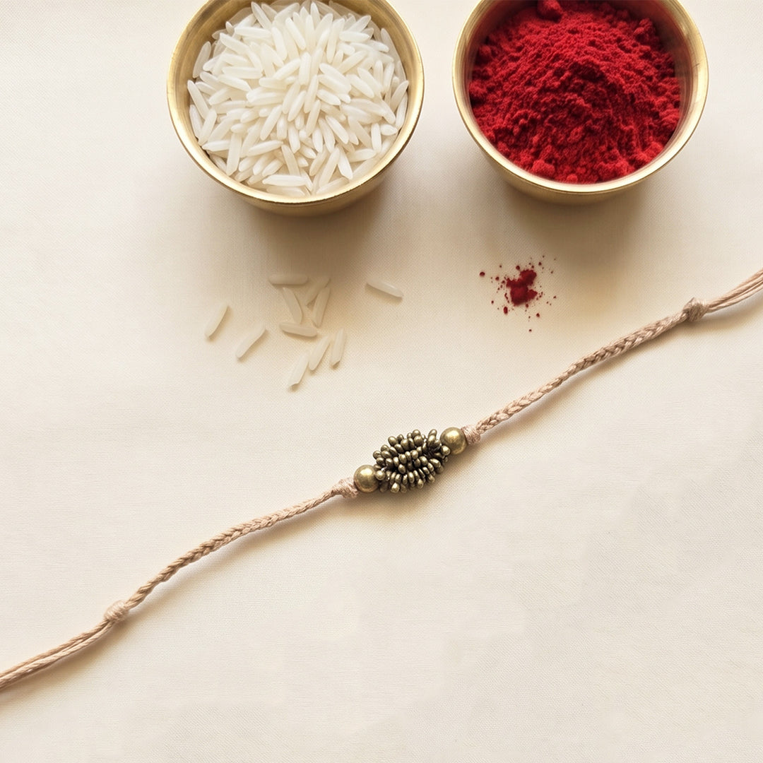 Beaded Antara Brass Beads Pastel Rakhi With Roli Chawal For Brother