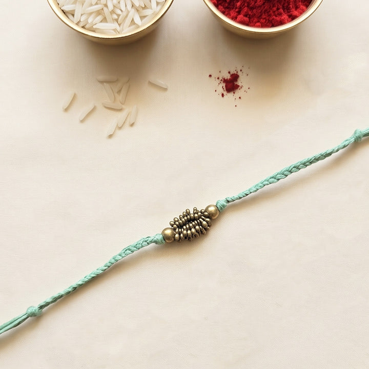 Beaded Antara Brass Beads Pastel Rakhi With Roli Chawal For Brother