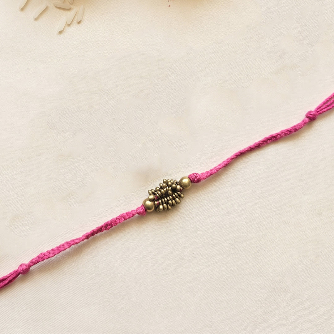 Beaded Antara Brass Beads Pastel Rakhi With Roli Chawal For Brother