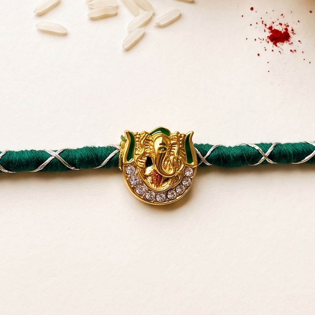 Reusable Handmade Lord Ganesha Charm Rakhi With Roli Chawal For Brother