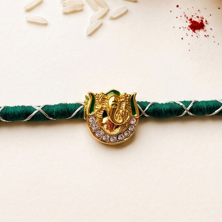 Reusable Handmade Lord Ganesha Charm Rakhi With Roli Chawal For Brother