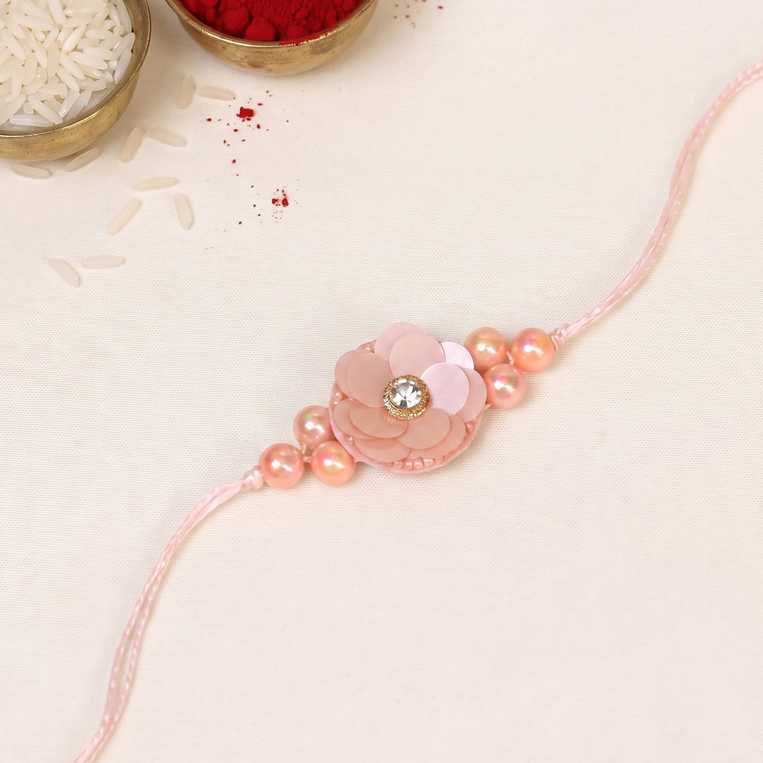 Handmade Sitara Boota Floral Theme Rakhi With Roli Chawal For Bhaiya