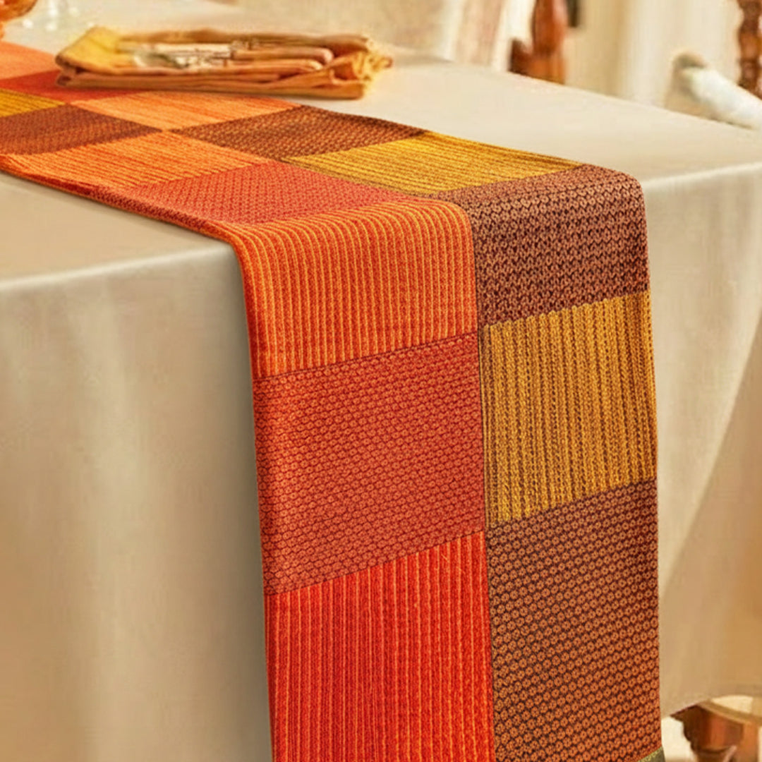 Handmade Orange Geometry Design Khunn Fabric Cotton Table Runner | 12 x 60 Inch