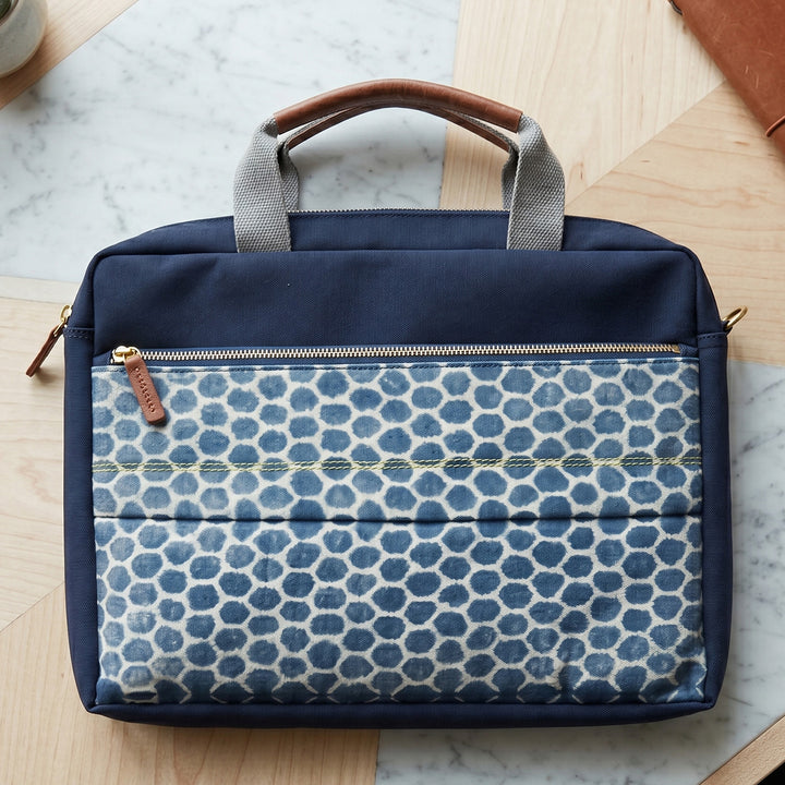Handcrafted Water-Resistant Navy Blue Honeycomb Laptop Bag