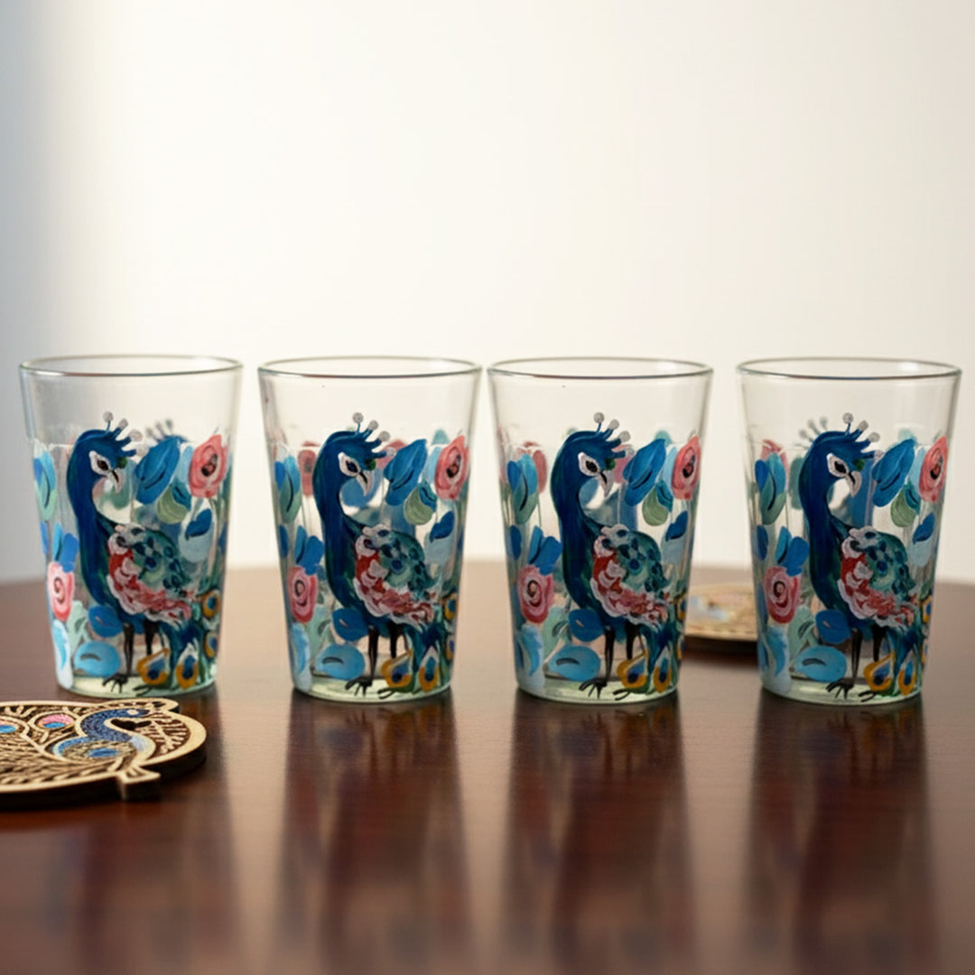 Hand-Painted Floral Mayuri Chai Glass | Set Of 4