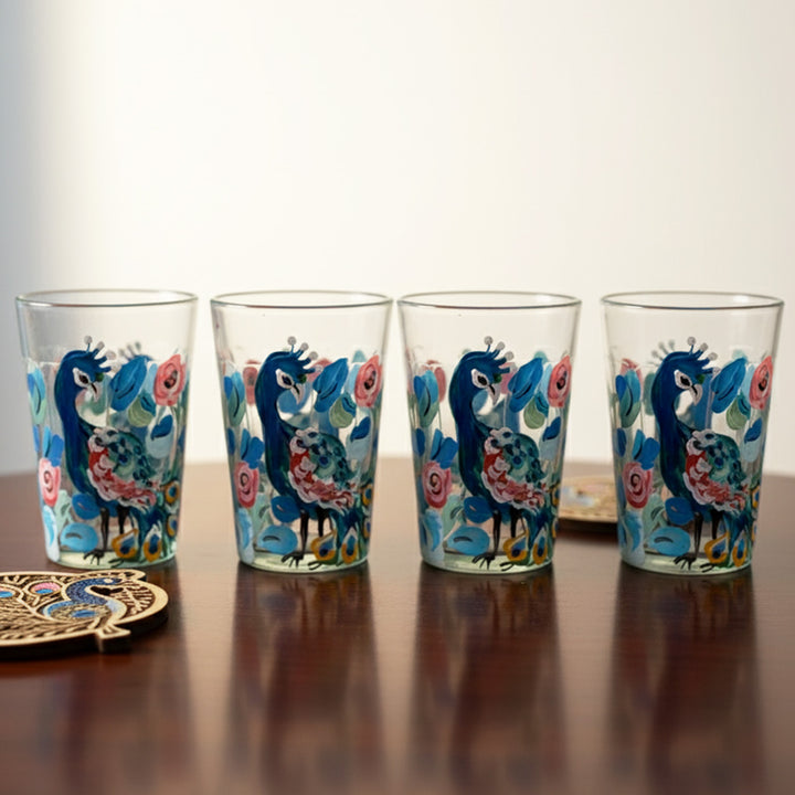 Hand-Painted Floral Mayuri Chai Glass | Set Of 4