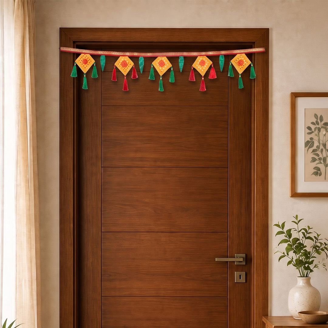 Suvarna Handcrafted Bamboo Toran With Colourful Accents For Festive Decor